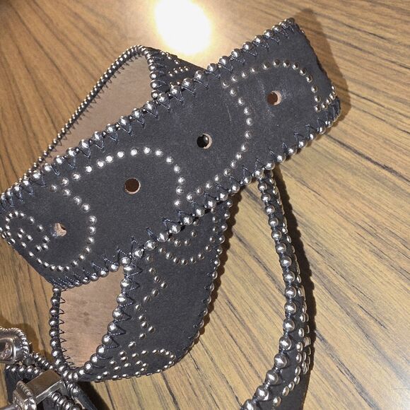 TONY LAMA Sz 34 NWOT Rhinestone Heart Buckle Silver Studs Leather Western Belt main image 8